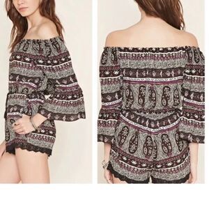 Forever 21 romper Size Small Floral Shorts Black Purple White Flowy Boho Sz M